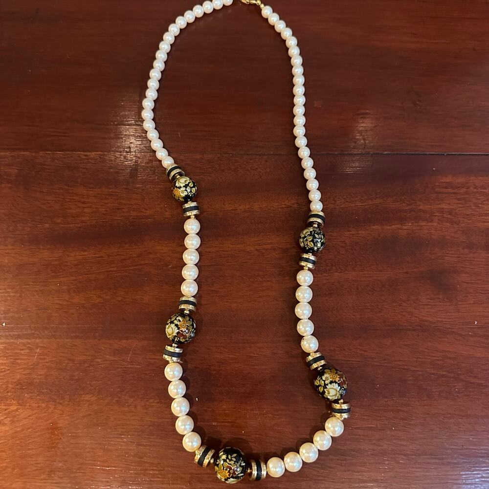 Vintage JAPAN Faux Pearl Beaded Necklace Beads Jewelry 28" long Single Strand